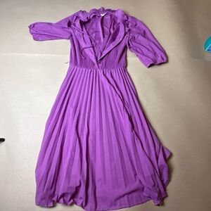 Vintage Promises Promises Purple Pleated Maxi Dress Size M Ruffle Collar A1